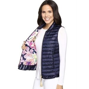 Lilly Pulitzer Cora Quilted Puffer Vest Womens Size Small Gold Hardware Tassel